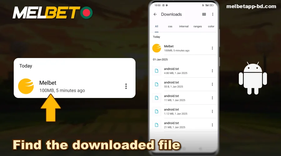 Find the downloaded Melbet Bangladesh file