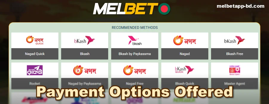 Payment options available on Melbet App for players from Bangladesh
