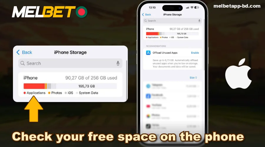 Check the amount of memory on your phone to download the Melbet BD app