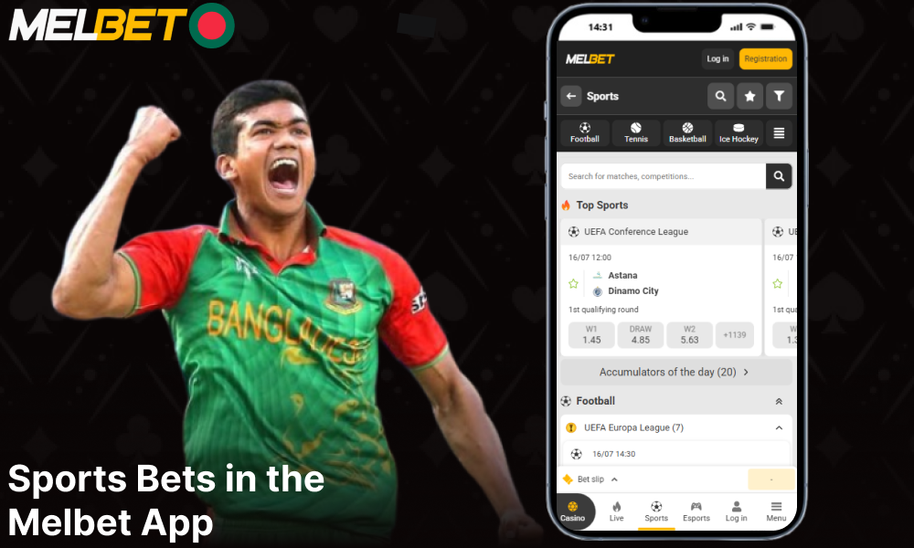 Sports betting options available on Melbet mobile app for players from Bangladesh